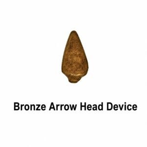 Bronze Arrowhead Device displayed on a white background, a small bronze arrowhead-shaped military award attachment used on U.S. campaign and service medals to denote participation in a combat parachute jump, helicopter assault landing, amphibious assault landing, or combat glider landing.