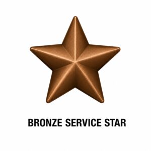 Bronze service star device worn on U.S. military ribbons to denote participation in additional campaigns, battles, or qualifying service.